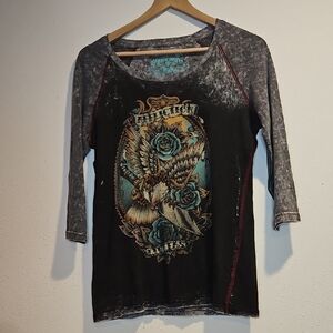 Vintage Affliction Eagl & Sword American Tattoo Top Women's Graphic Shirt Sz. L